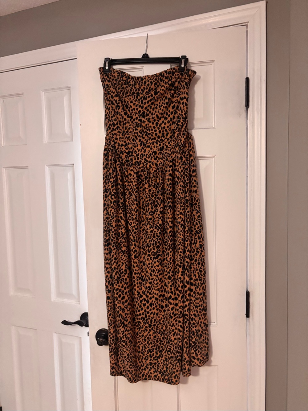 Universal Thread Leopard Print Strapless Maxi Dress in Camel and Black
